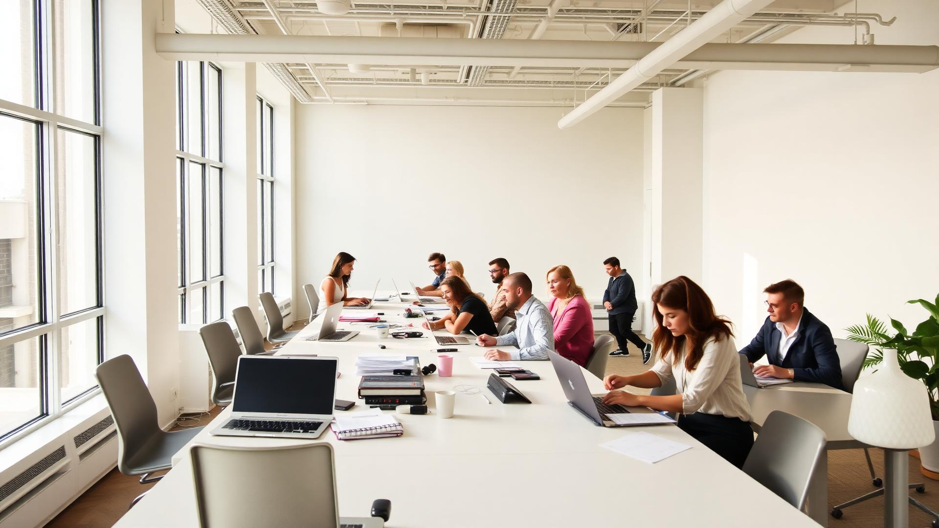 Professionals collaborating in a modern office