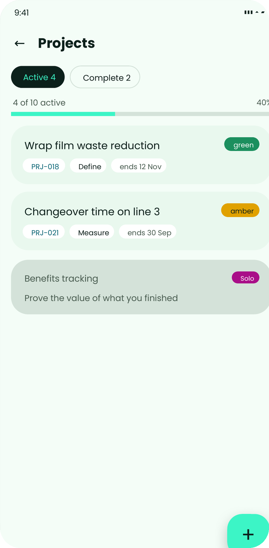 A myopx project on a phone, showing its code, phase and RAG status