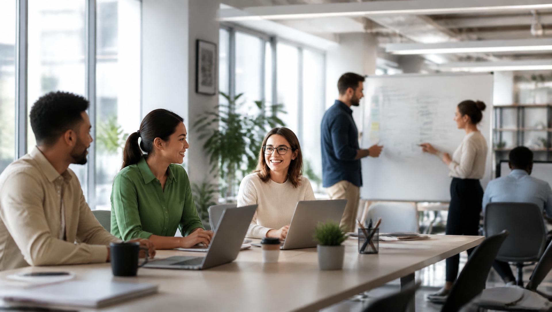 Modern office with professionals collaborating